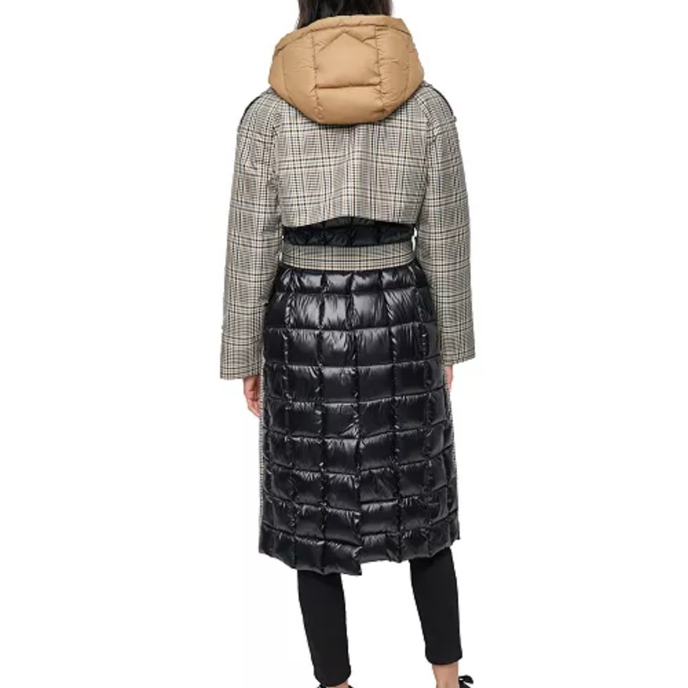 DKNY Jeans Women's Mixed-Media Puffer Trench Coat - Picture 3 of 10